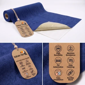 Materiał zamsz samoprzylepny Niebieski 50×140 cm – folia z klejem hot‑melt, mikrofaza 100% poliester